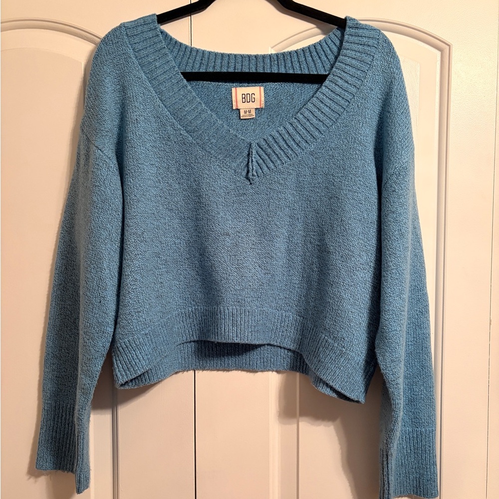 BDG Cropped Blue V-Neck Sweater